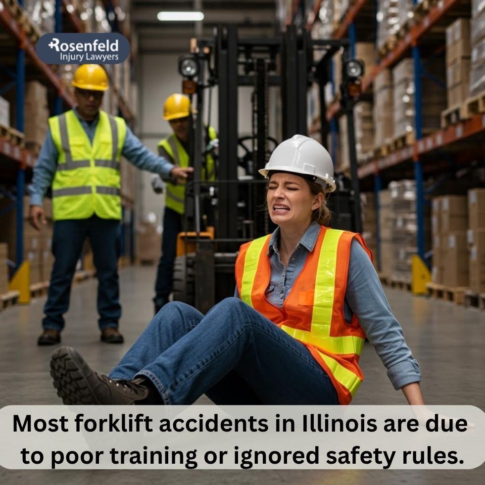 Injured worker speaking with a Chicago attorney after a forklift accident on the job